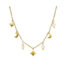 Load image into Gallery viewer, Celestial Pearl Charm Necklace – Whimsical Night Sky Elegance
